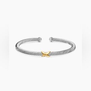David Yurman X Classic cable station bracelet, sterling silver with 18k gold 4mm